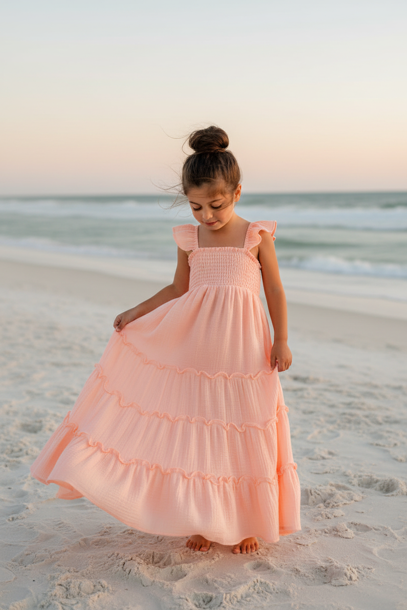SS Girl's Dress Marabella Dress (vibrant coral muslin) SUMMER SALE