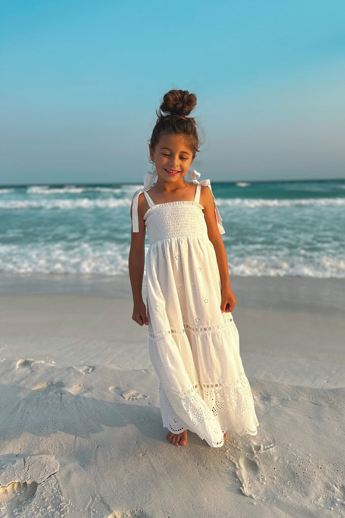 INDIE BLUE Girl's Dress Mary Dress (white eyelet)