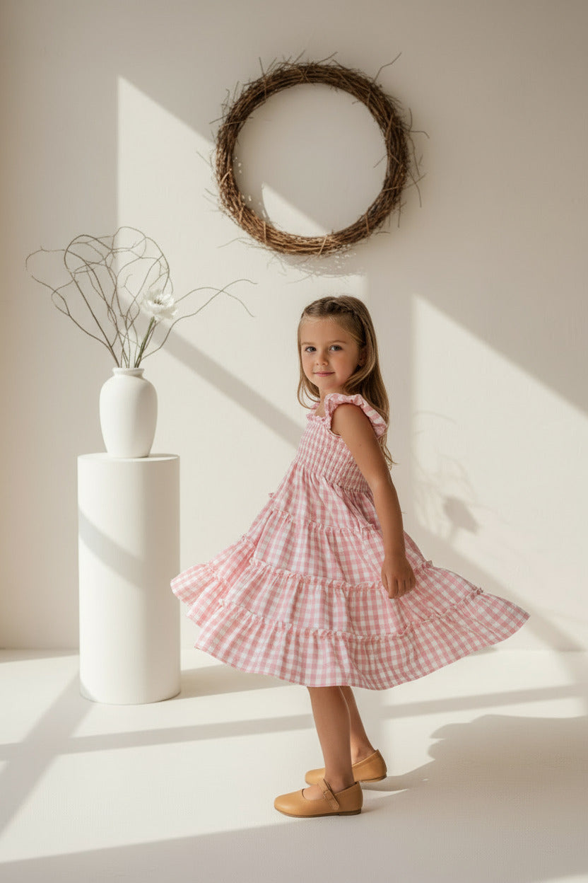 SS Girl's Dress Pia Dress (pink gingham)