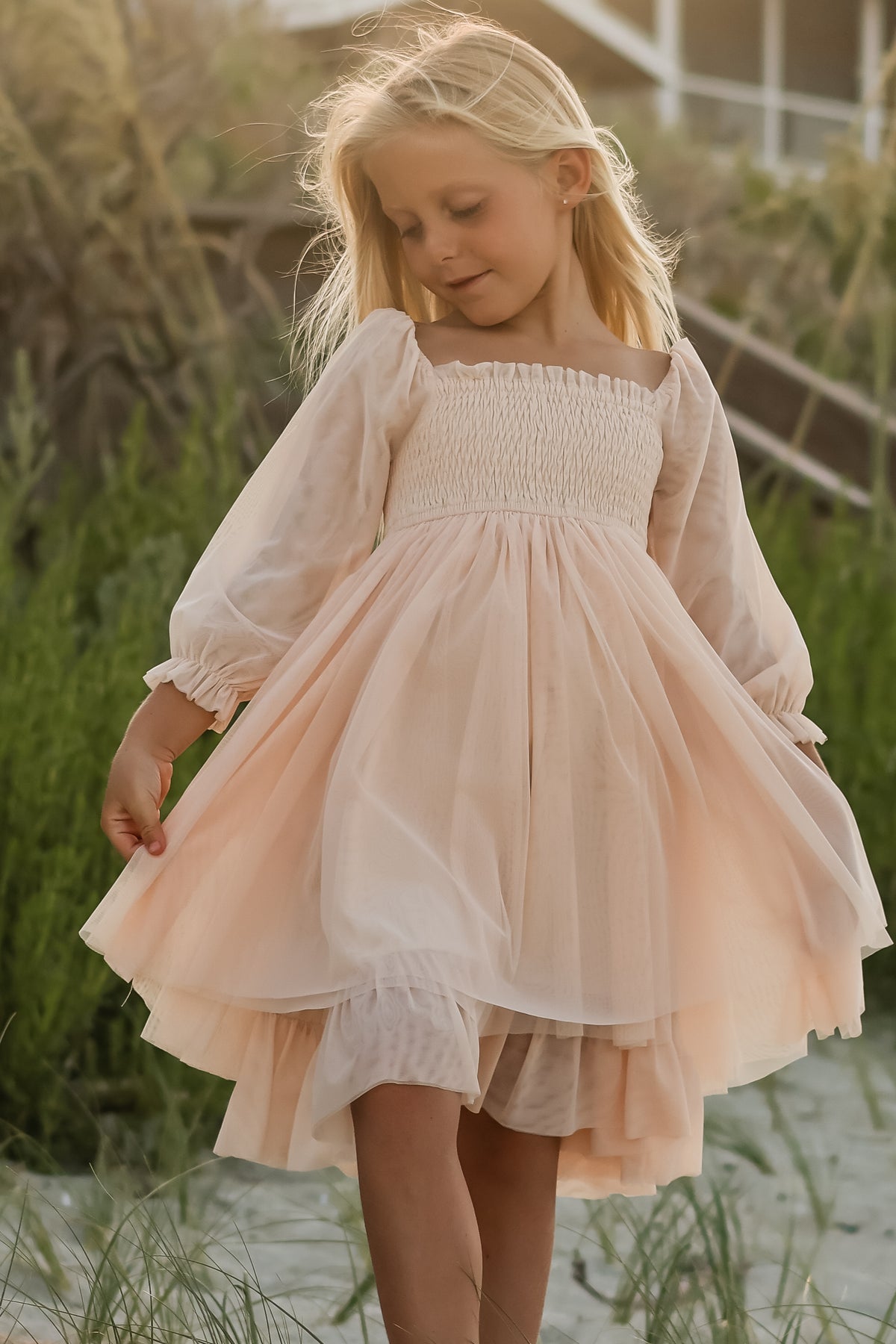 SS Girl's Dress Eowen Dress (ecru blush tulle)