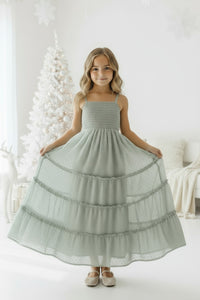 SS Girl's Dress Vera Flow Dress (sage swiss dot)