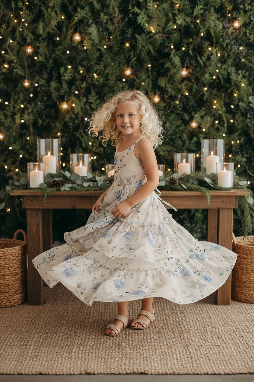 SS Girl's Dress Wendy Dress (floral blue chiffon)