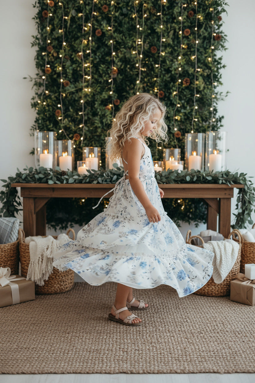 SS Girl's Dress Wendy Dress (floral blue chiffon)