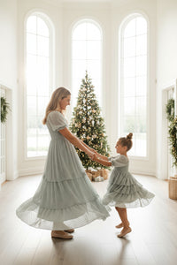 SS Girl's Dress Willa Layer Dress (sage swiss dot)