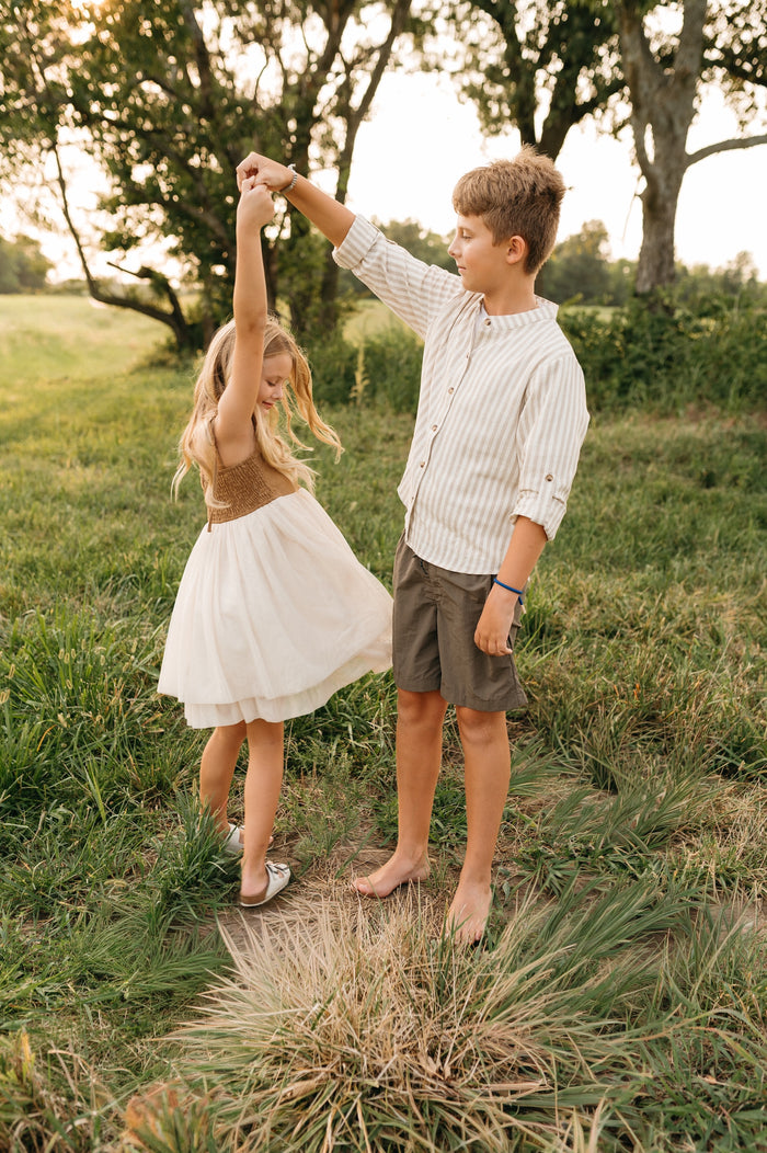 SS Boy's Top Ty Shirt (driftwood stripe linen)