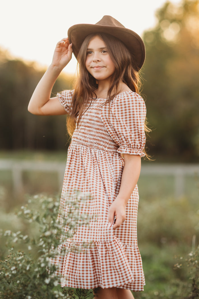 SS Girl's Dress Karina Dress (brown gingham)