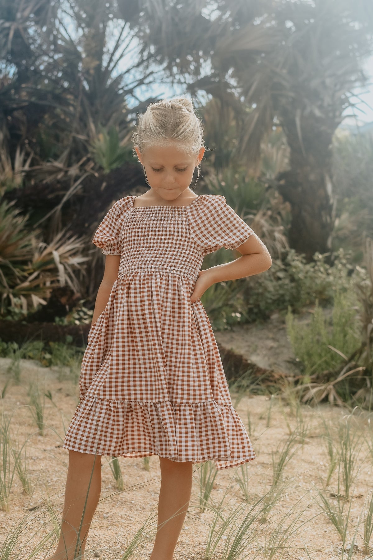 SS Girl's Dress Karina Dress (brown gingham)