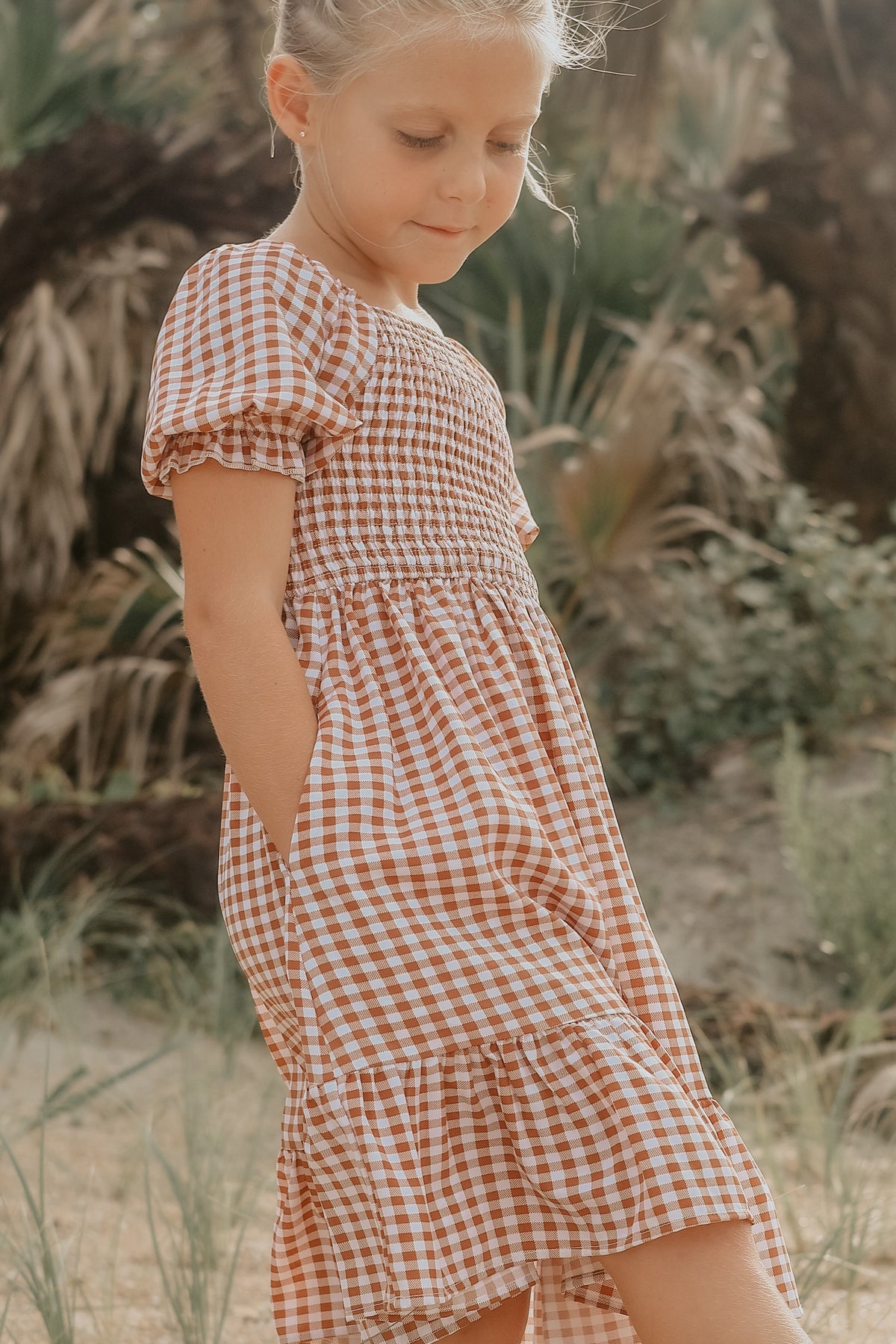 SS Girl's Dress Karina Dress (brown gingham)