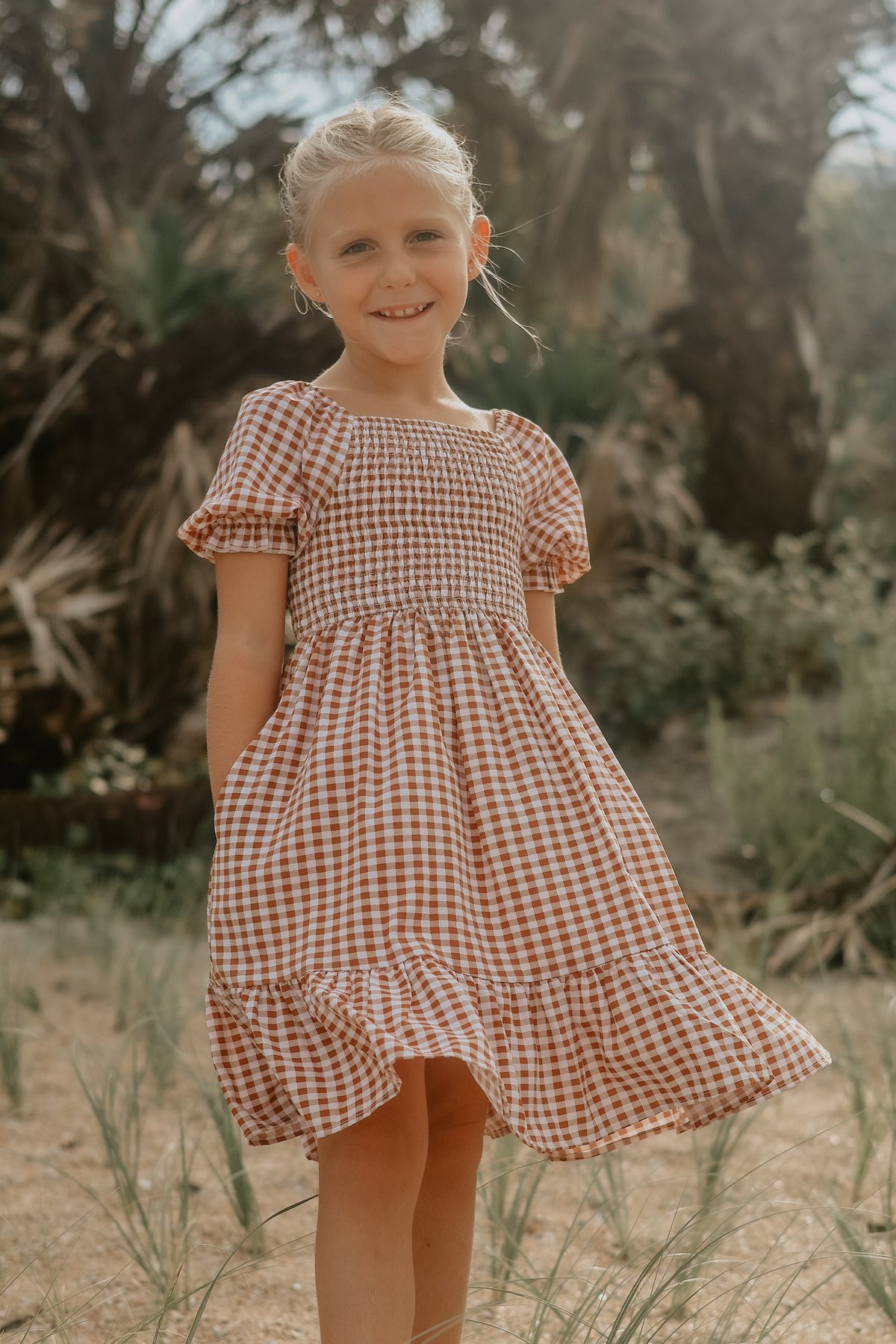 SS Girl's Dress Karina Dress (brown gingham)