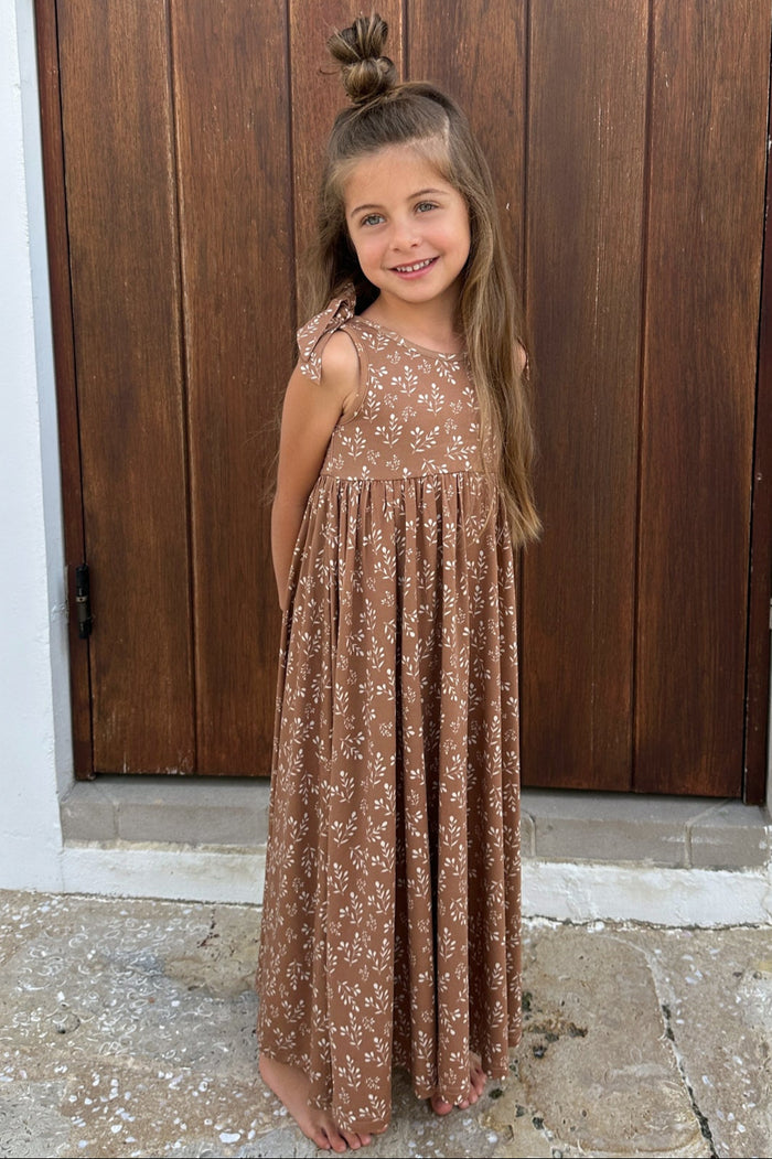 LB Girl's Dress Liza Maxi (cocoa sprigs)