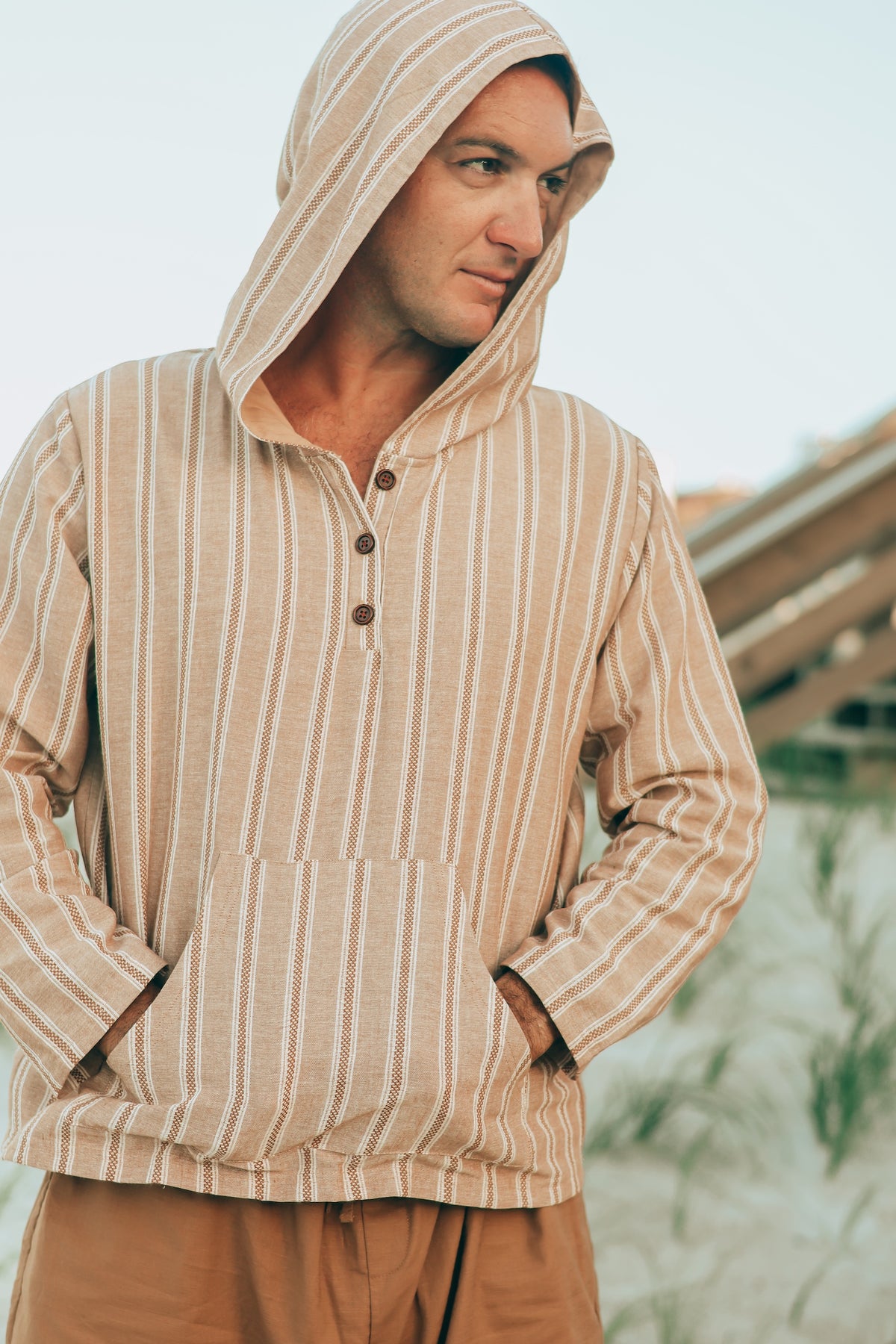 SS Men's Top Men's Knox Hoodie (mocha stripe linen)