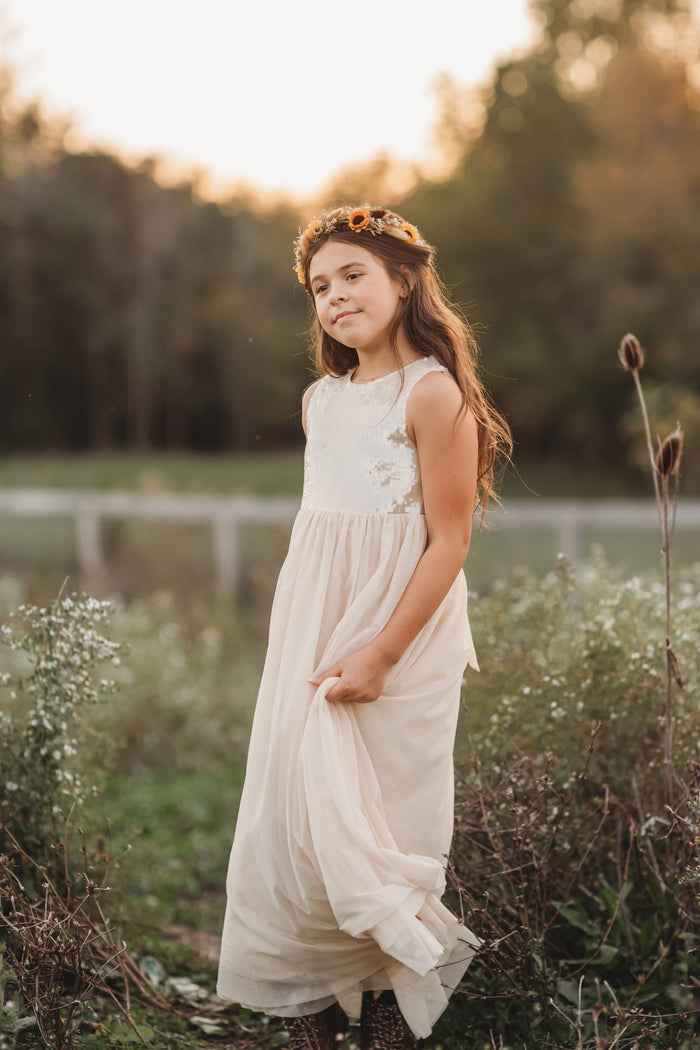 SS Girl's Dress Noelle Dress (sequin natural tulle)