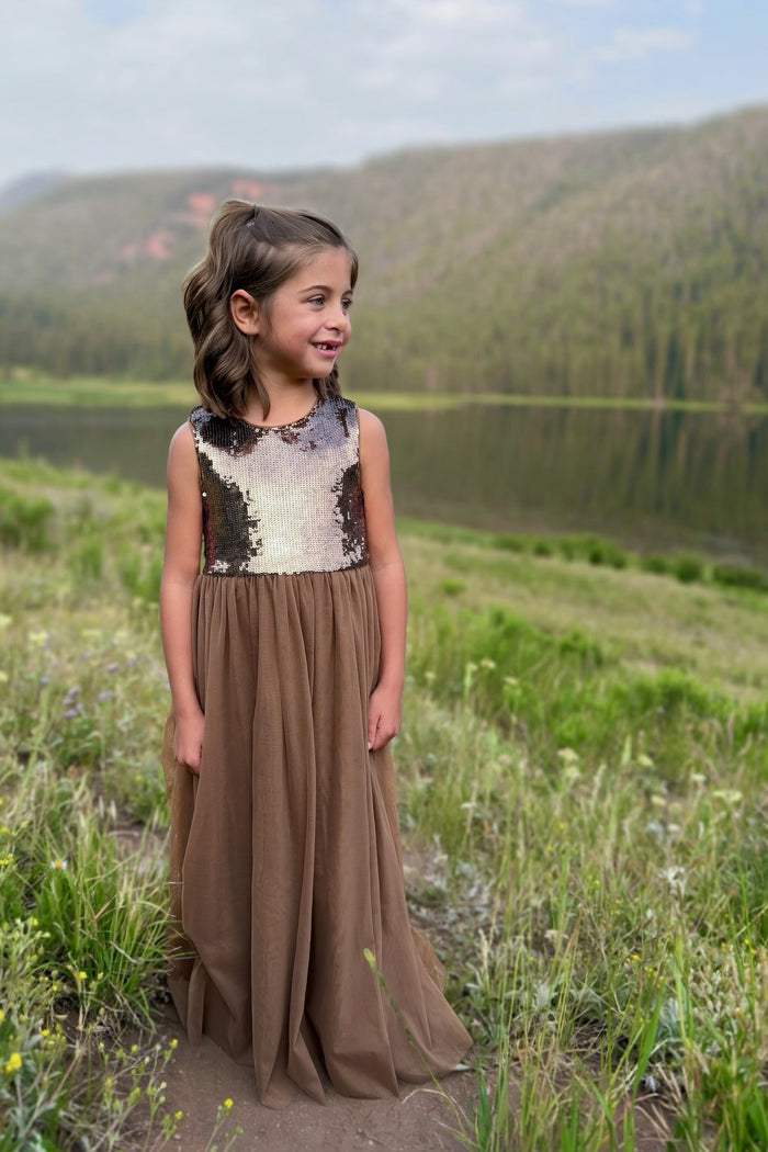 SS Girl's Dress Noelle Dress (sequin cocoa tulle)