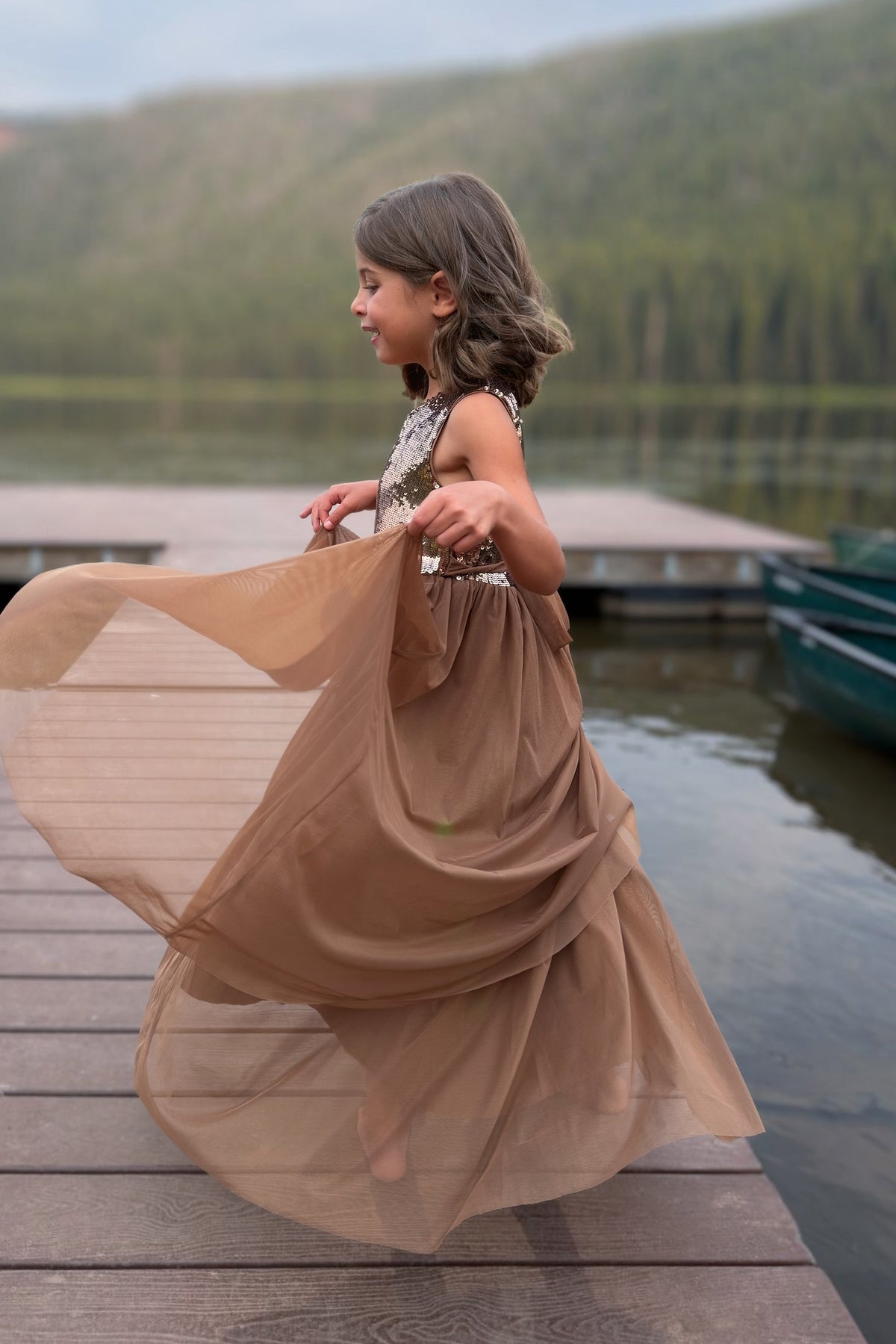 SS Girl's Dress Noelle Dress (sequin cocoa tulle)