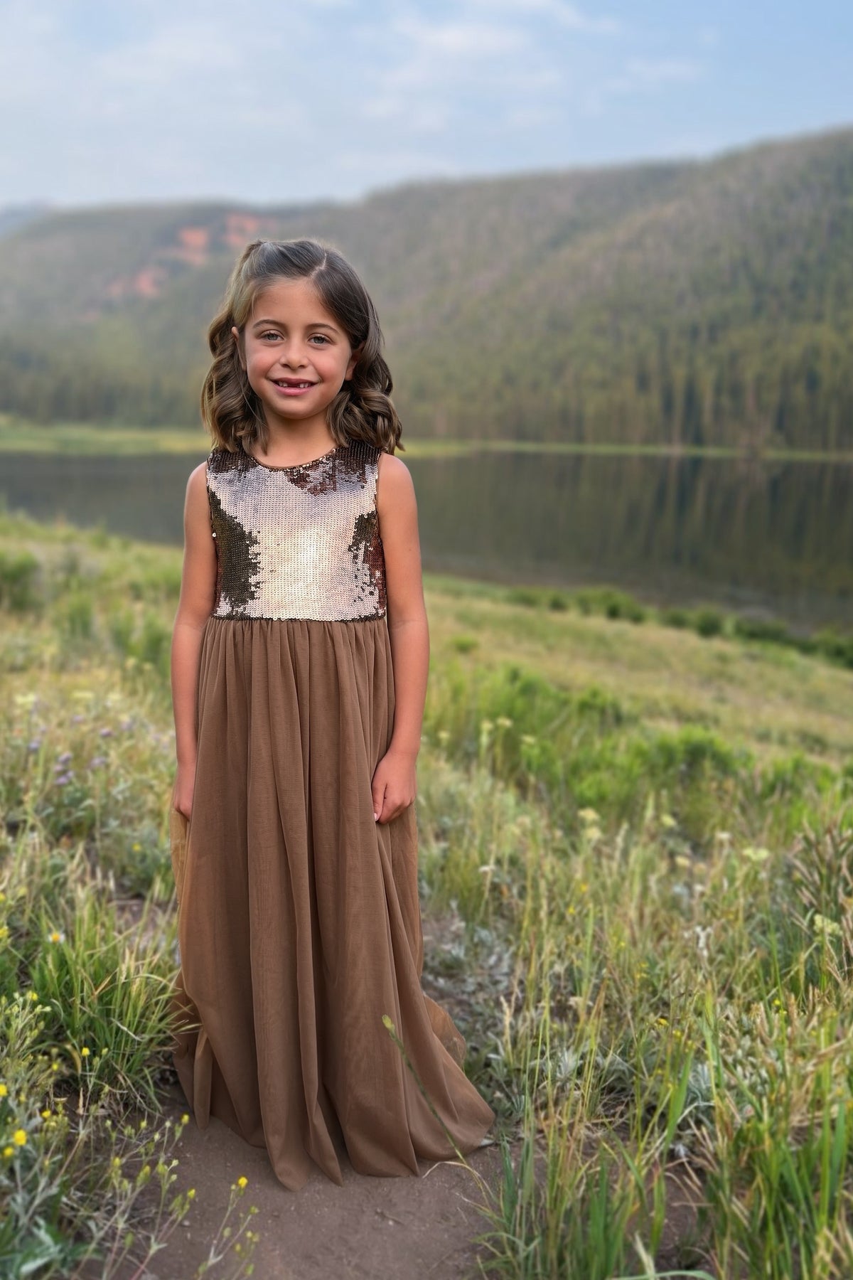 SS Girl's Dress Noelle Dress (sequin cocoa tulle)