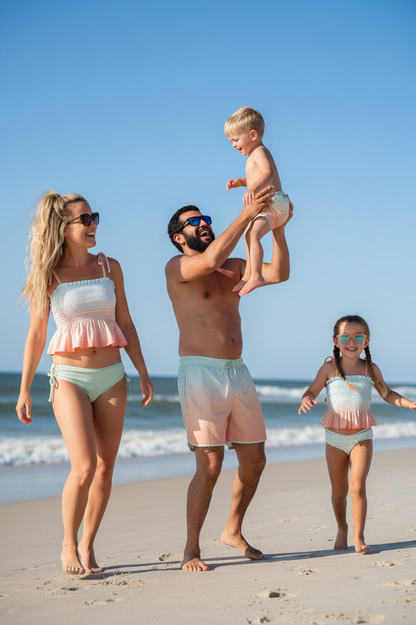 LB Swimwear Women’s Smocked Tankini Set (peach ombre)