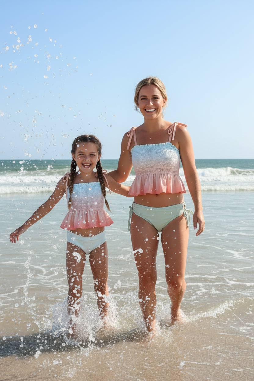 LB Swimwear Women’s Smocked Tankini Set (peach ombre)