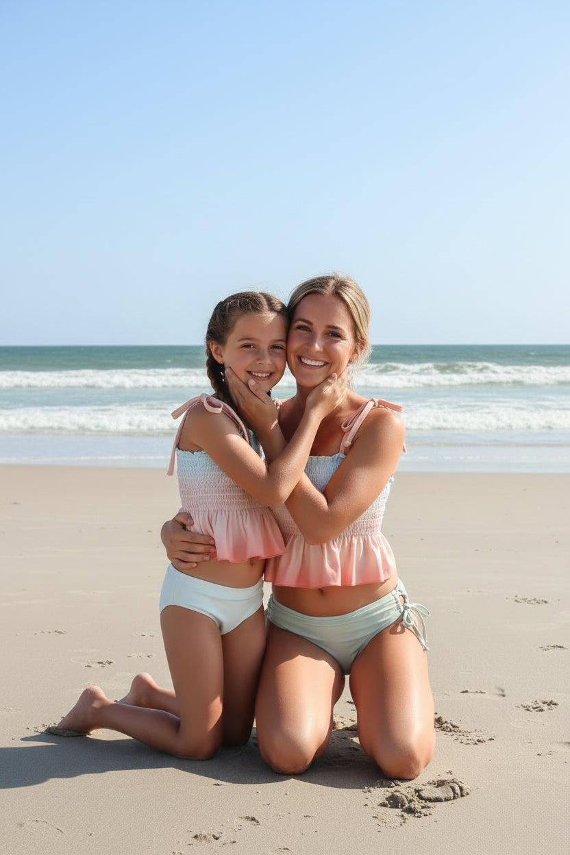 LB Swimwear Women’s Smocked Tankini Set (peach ombre)