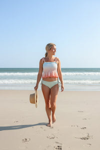 LB Swimwear Women’s Smocked Tankini Set (peach ombre)