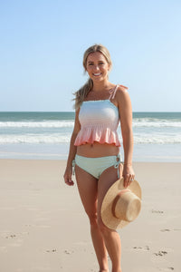 LB Swimwear Women’s Smocked Tankini Set (peach ombre)