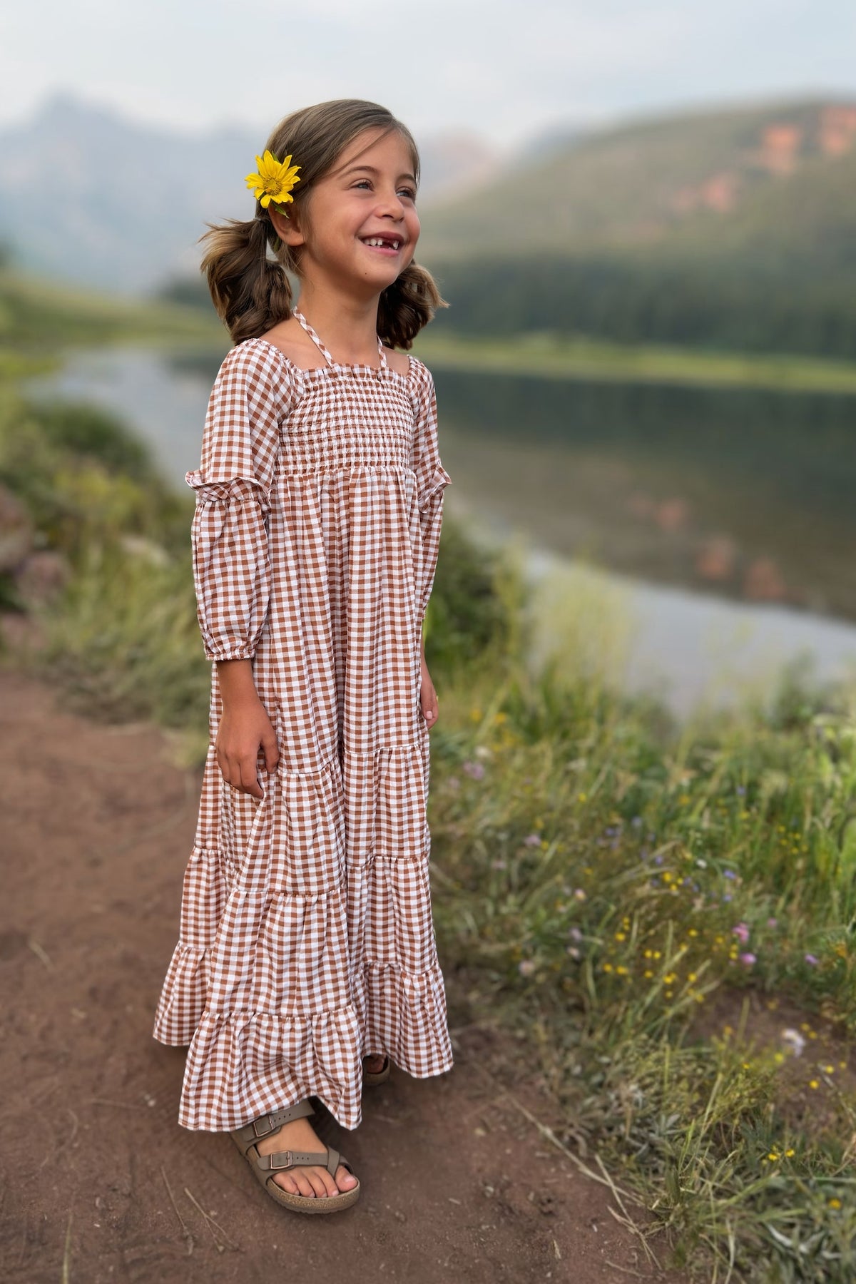SS Girl's Dress Pippa Maxi (brown gingham)