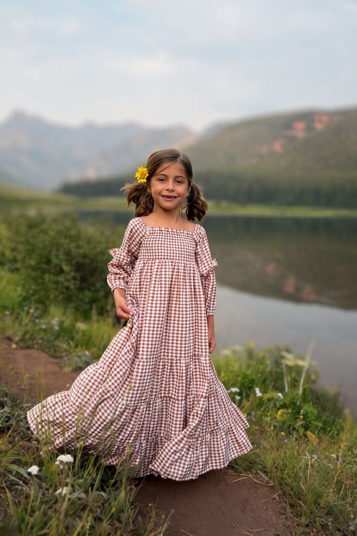 SS Girl's Dress Pippa Maxi (brown gingham)