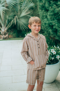 Knox Shorts (mocha stripe linen)