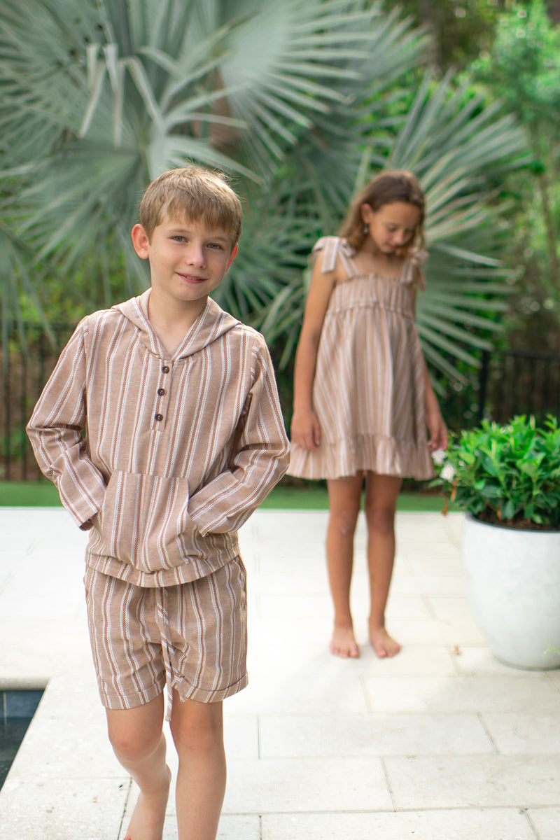 Knox Shorts (mocha stripe linen)