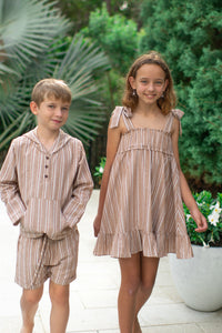 Knox Shorts (mocha stripe linen)