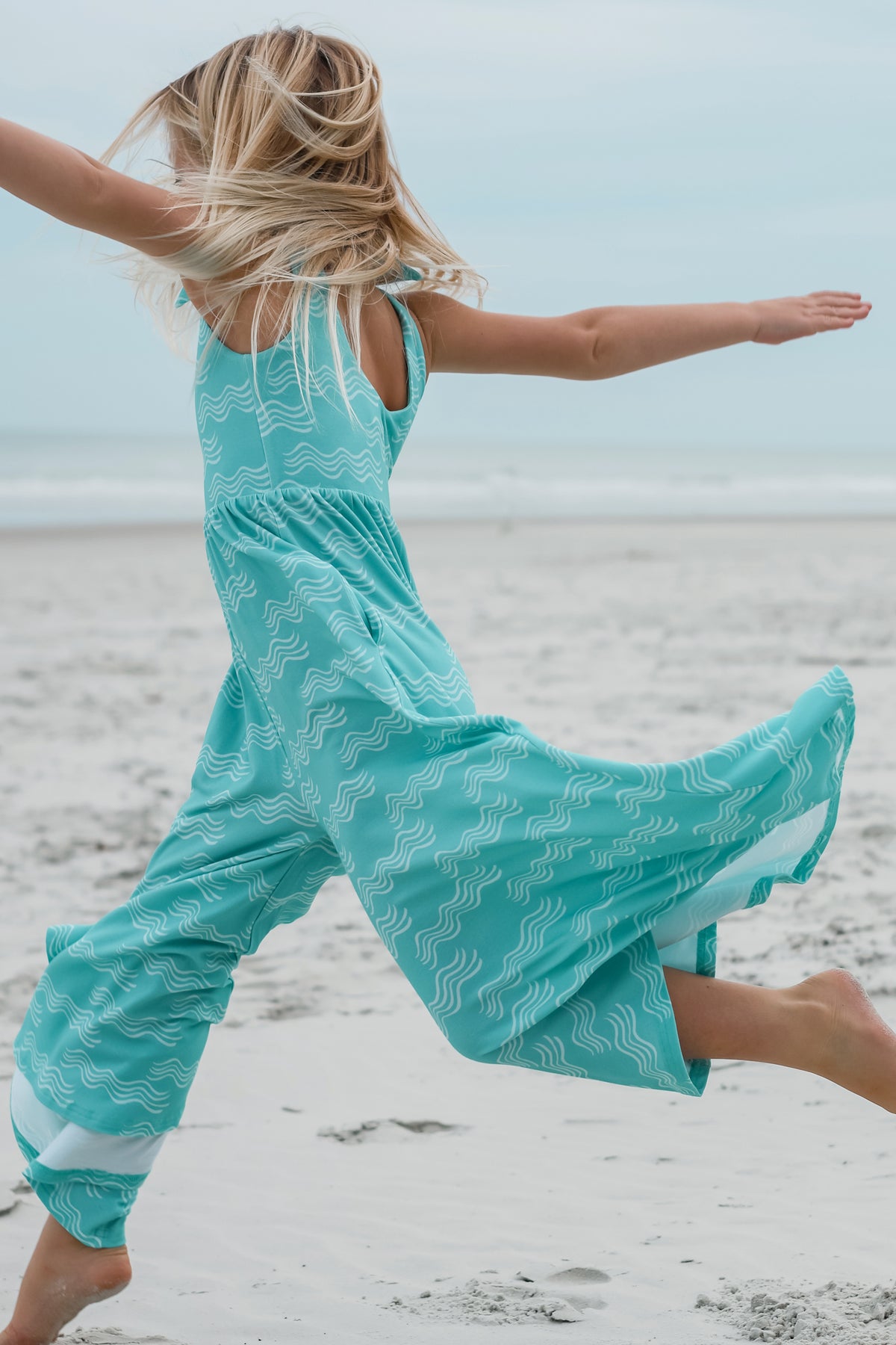 LB Girl's Romper Rita Tie Romper (aqua waves)