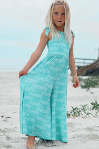 LB Girl's Romper Rita Tie Romper (aqua waves)