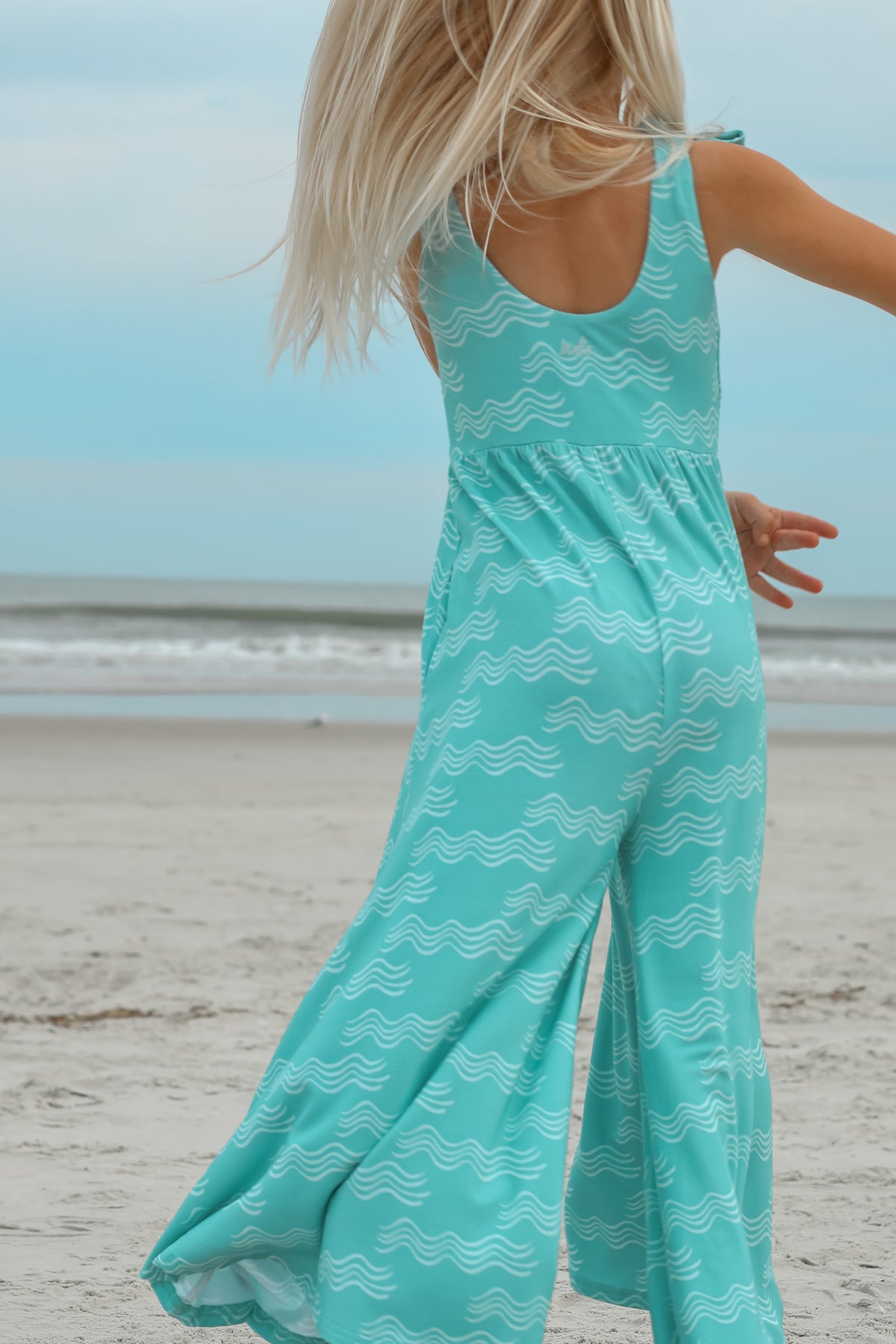 LB Girl's Romper Rita Tie Romper (aqua waves)