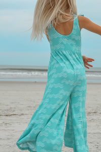 LB Girl's Romper Rita Tie Romper (aqua waves)