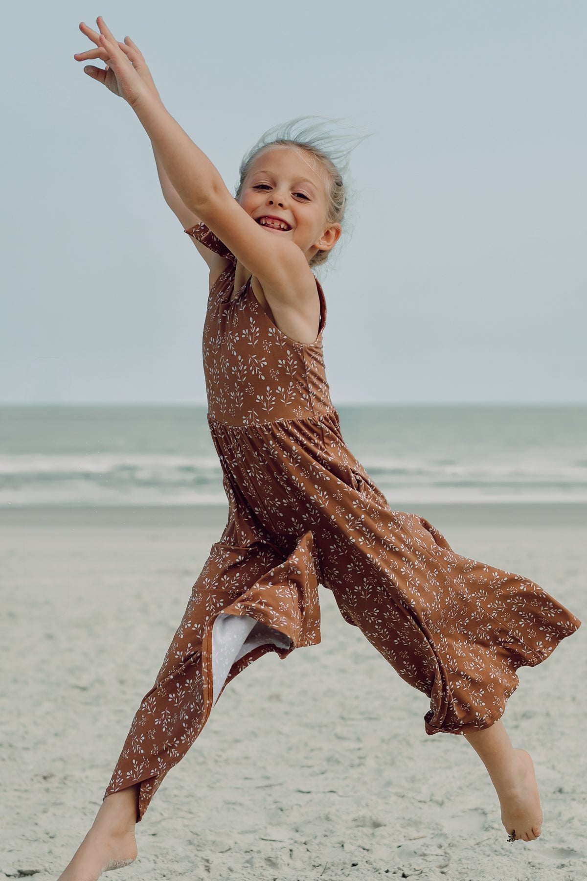 LB Girl's Romper Rita Tie Romper (cocoa sprigs)