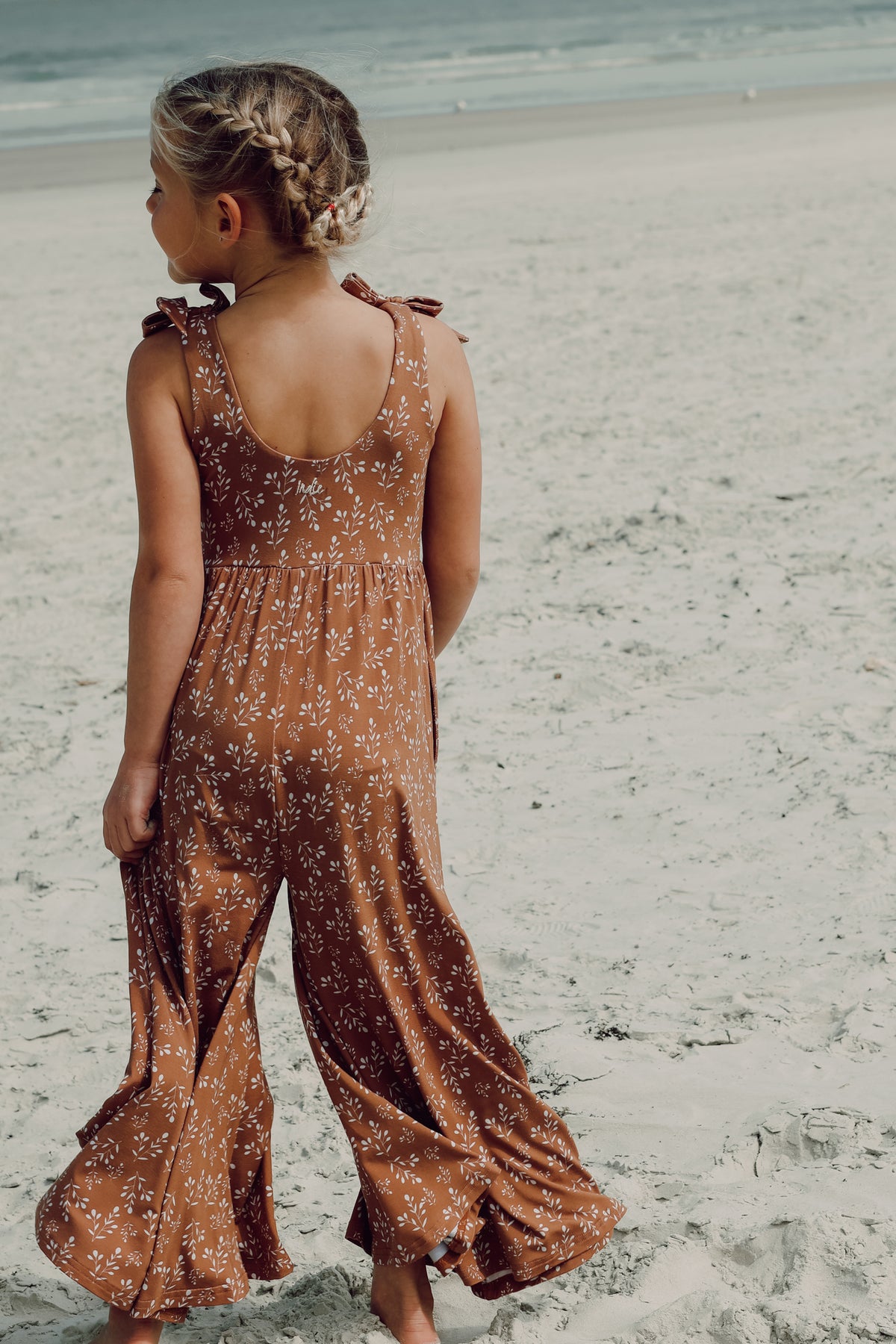 LB Girl's Romper Rita Tie Romper (cocoa sprigs)