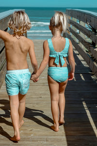 LB Girl's Swim Scoopback Set (aqua waves)
