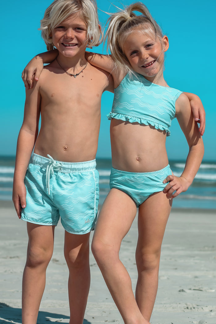 LB Girl's Swim Scoopback Set (aqua waves)