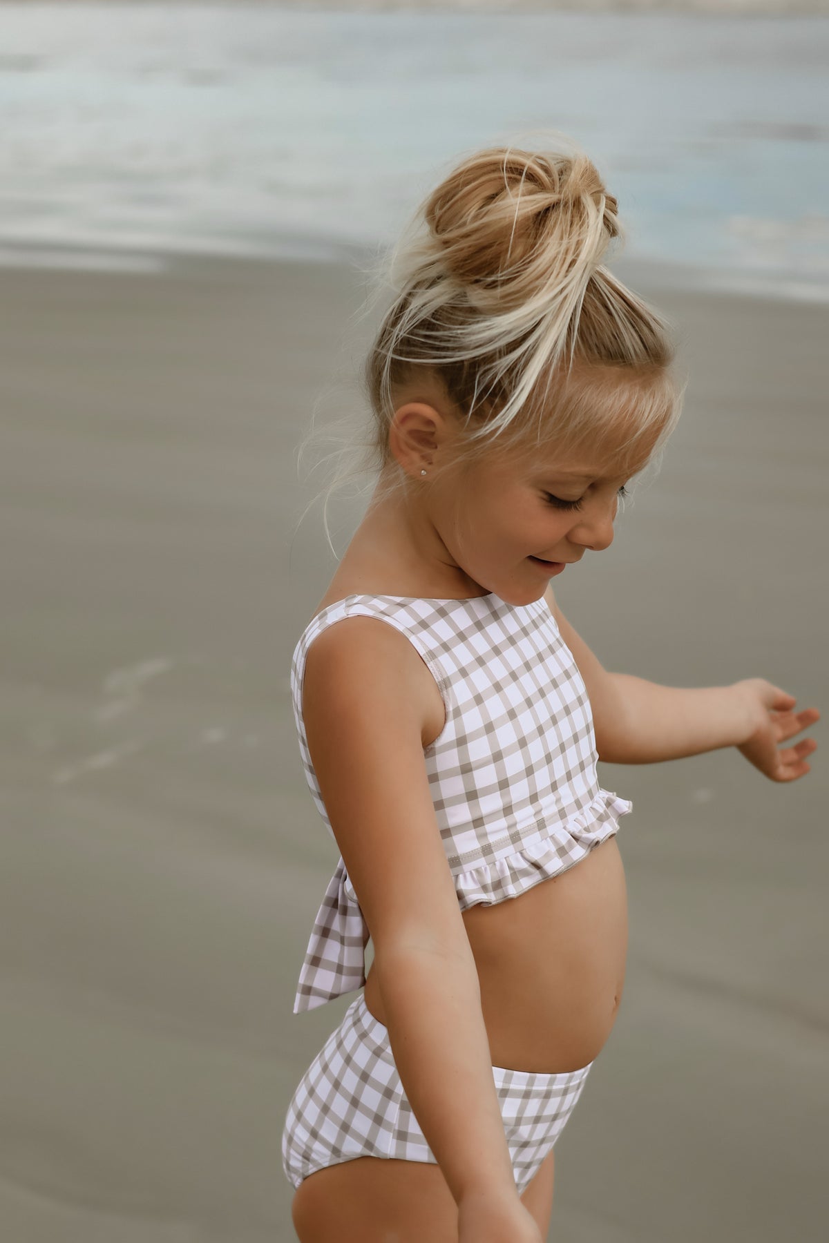 LB Girl's Swim Scoopback Set (flax check)