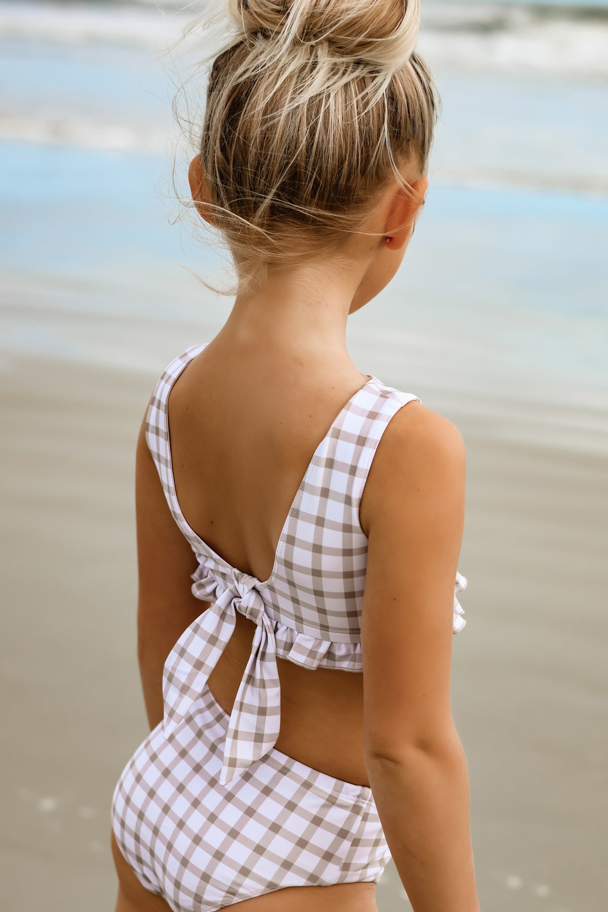 LB Girl's Swim Scoopback Set (flax check)