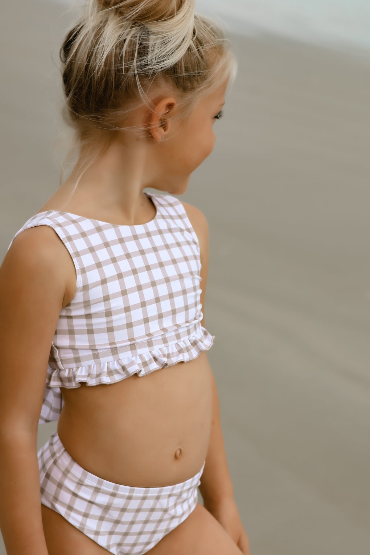 LB Girl's Swim Scoopback Set (flax check)