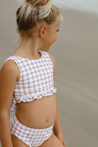 LB Girl's Swim Scoopback Set (flax check)