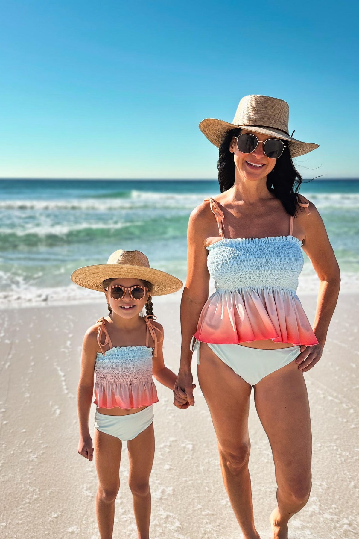 LB Girl's Swim Smocked Tankini Set (peach ombre)