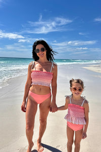 LB Girl's Swim Smocked Tankini Set (sunrise ombre)