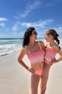 LB Girl's Swim Smocked Tankini Set (sunrise ombre)