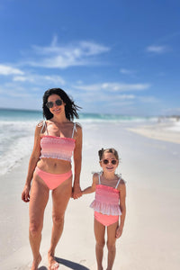 LB Women's Swim Women’s Smocked Tankini Set (sunrise ombre)