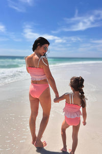 LB Girl's Swim Smocked Tankini Set (sunrise ombre)