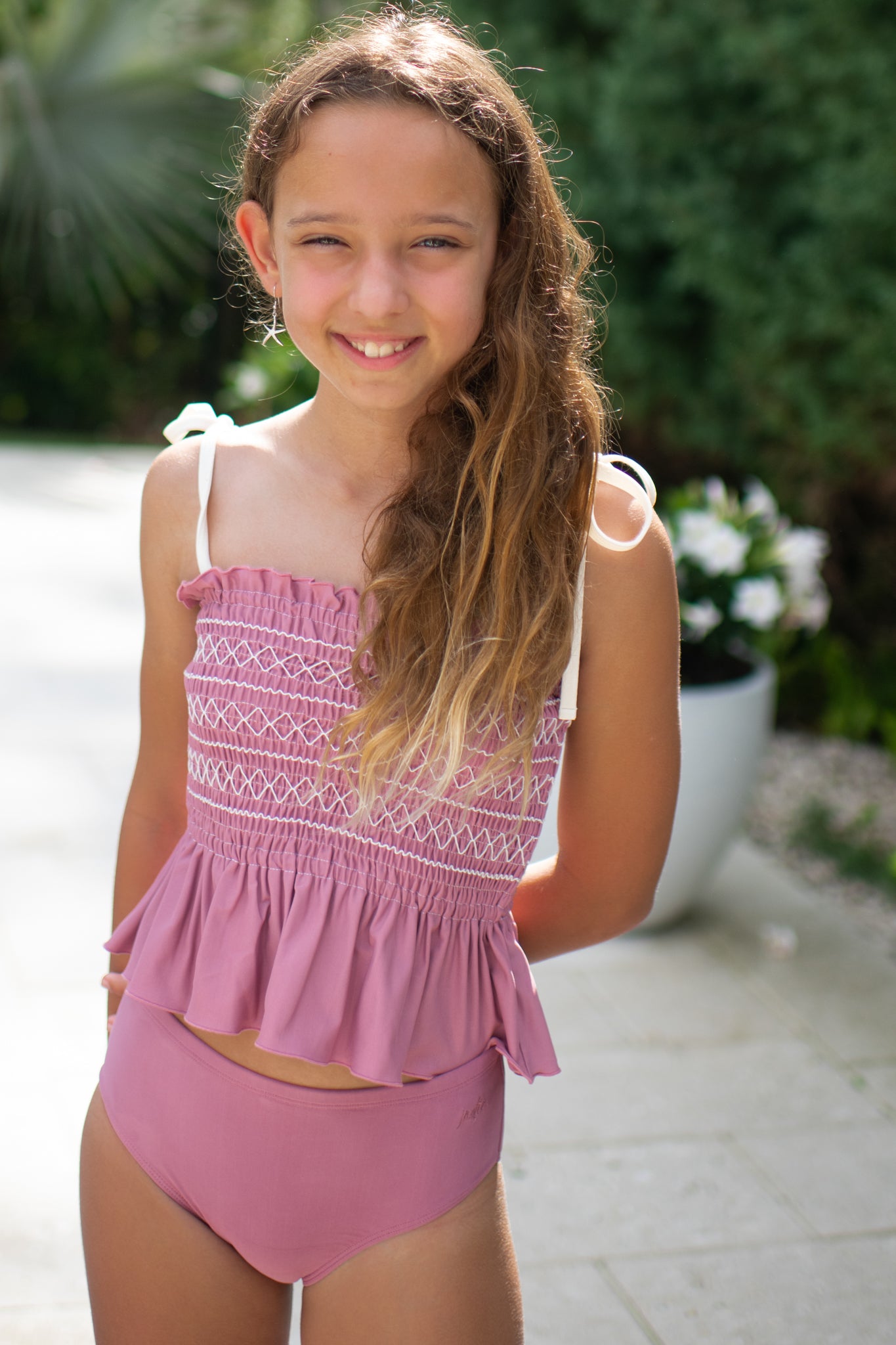 smocked tankini swimsuit top