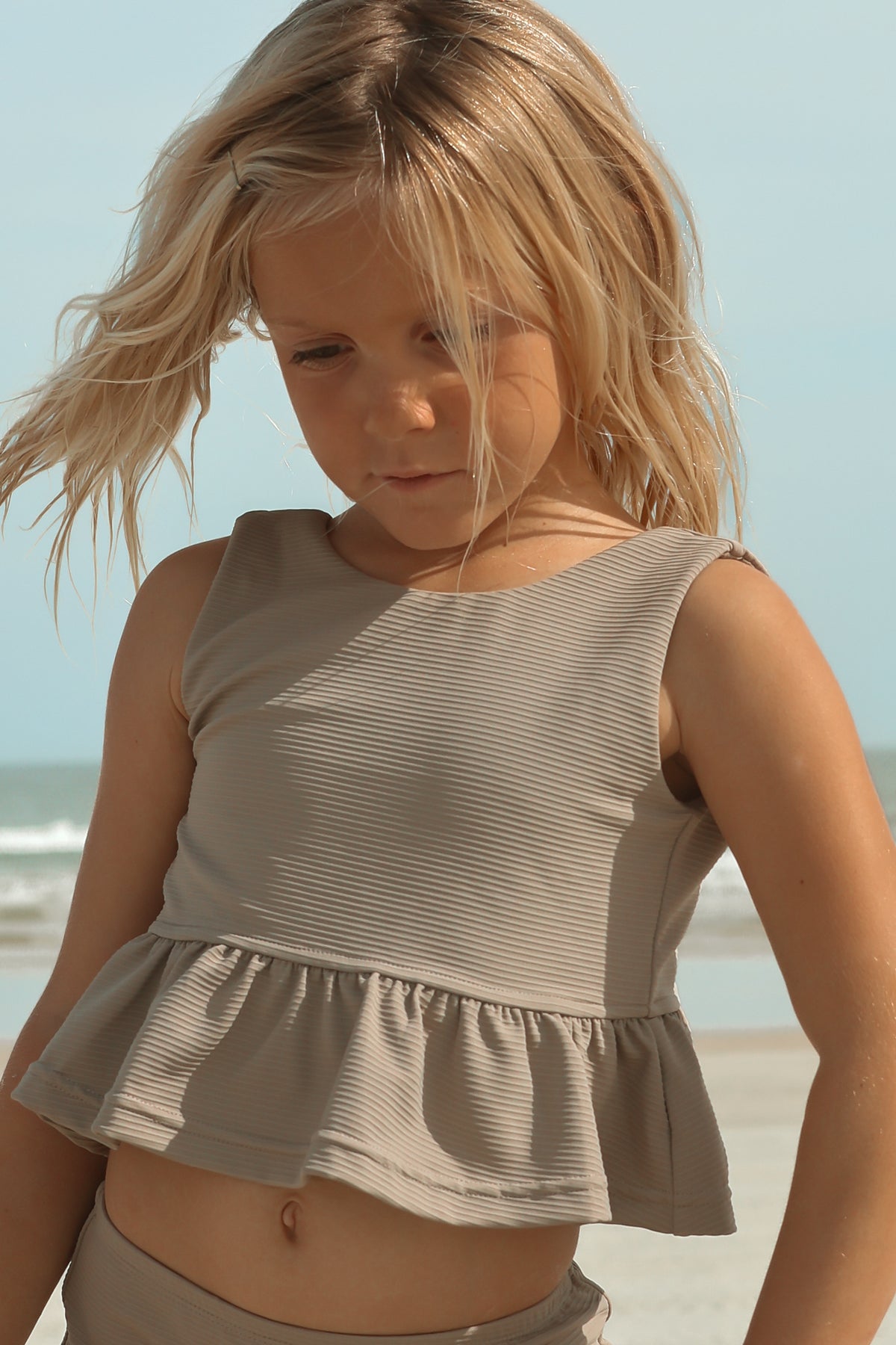 INDIE BLUE SWIM Flutter Tankini Set (ash ribbed)