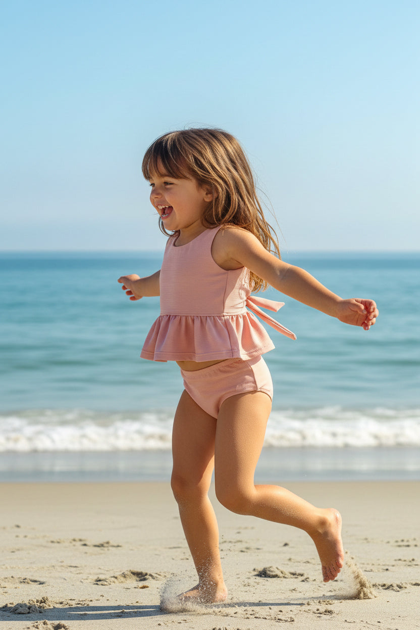 INDIE BLUE SWIM Flutter Tankini Set (soft pink ribbed)