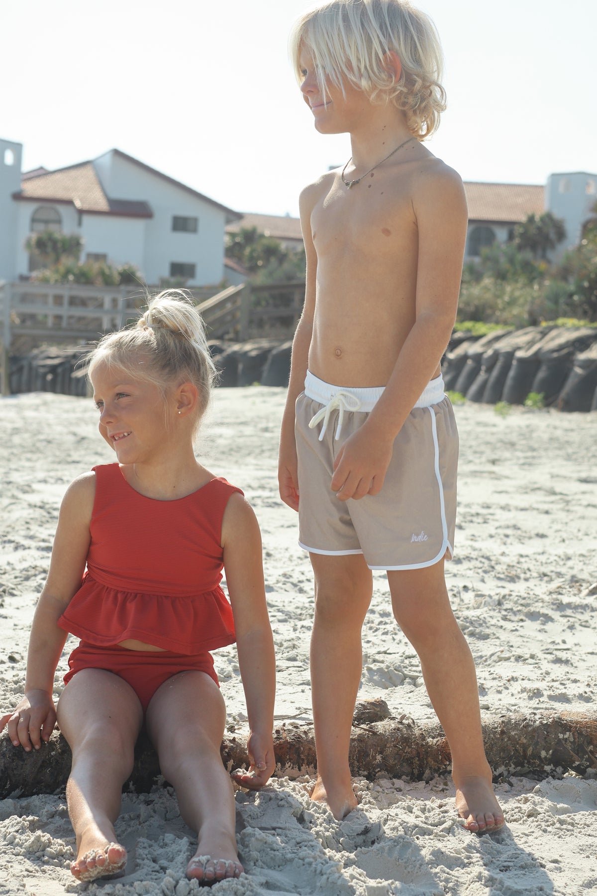 INDIE BLUE SWIM Flutter Tankini Set (brick ribbed)